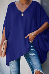 Damen Bluse | weite Form mit V-Ausschnitt – Blau