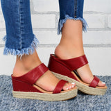 HempStyle™ – Elegante Damen Keilabsatz Sandalen aus natürlichem Hanf – Rot