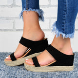 HempStyle™ – Elegante Damen Keilabsatz Sandalen aus natürlichem Hanf – Schwarz