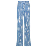 Angela | Damen-Baggy-Jeans mit hoher Taille und Graffiti-Print – Blau