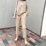 Delfina | Anzughose aus Wolle, gerader Schnitt und verkürzte Form – Beige