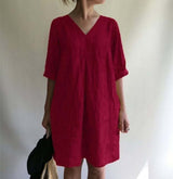AveLina - Leinenhemd-Minikleid – Rot