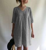 AveLina - Leinenhemd-Minikleid – Grau