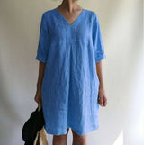 AveLina - Leinenhemd-Minikleid – Blau