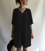 AveLina - Leinenhemd-Minikleid – Schwarz