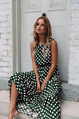 Luna - Ärmelloses Maxikleid mit Tupfen – Grün