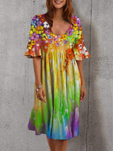 Iria - Geblümtes Midi-Ärmel-Kleid mit Rüschen – Gelb