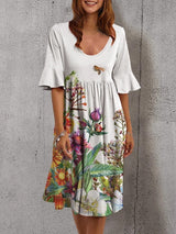 Iria - Geblümtes Midi-Ärmel-Kleid mit Rüschen – Weiß
