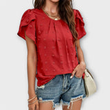 Feminine Swiss Dot Bluse für Damen mit Romantischen Blumenärmeln - Naelyss von Fadenburg – Rot