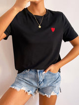 Basic Damen T-Shirt mit Herz-Detail – Minimalistisch, Casual & Kombinationsstark – Schwarz