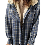 Amira-Karierte Kapuzenjacke – Lässiger Herbst-Look – Blau