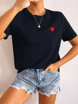 Basic Damen T-Shirt mit Herz-Detail – Minimalistisch, Casual & Kombinationsstark – Dunkelblau
