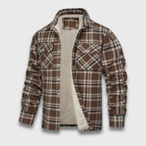 Levin | Stilvolle Fleecejacke mit Karomuster – Khaki