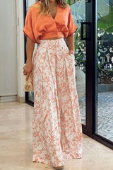 Damen Set | V-Ausschnitt Top und Pantalon Kombination – Orange