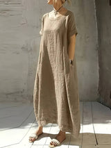 Anuradhi - Lässiges Langes Kleid Mit Weiten Ärmeln – Khaki