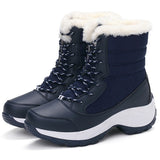 Winterschuhe Damen Stiefel | Mit Schnürung und Runder Kappe – Blau