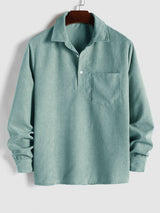Herren Corduroy Langarmhemd mit halber Knopfleiste – Hellblau