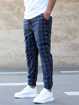 Henry - Elegante Hose mit Gittermuster – Marineblau