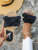 Boho Sandalen mit Schleife & Jutefußbett – Sommerlich & Bequem | Zendoo.de – Schwarz