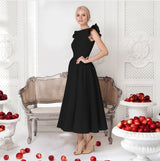 Scarlett - Gerafftes Midi Partykleid in leuchtendem Rot – Schwarz