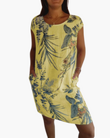 Damen T-Shirt Kleid | Lockeres Sommerkleid mit Print – Gelb