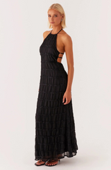 Caroline | Texturiertes Halterneck-Maxikleid – Schwarz