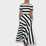 Samantha Damen Maxikleid Gestreift - Handgemacht, Bequem, Ideal Für Sommer & Besondere Anlässe – Schwarz