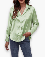 Damen Elegant Langärmelige Bluse | Festliche Blusen für Anlässe – Hellgrün
