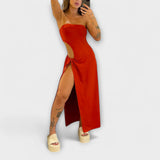 Winona - Bandeau-Tie Bodysuit-Kleid mit Seitenschlitzen – Rot