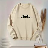 Katie – bequemes damen-sweatshirt mit schwarzem katzen-print – Beige