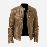 Norris - Lässige und schmal geschnittene Lederjacke für Herren – Khaki