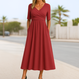 Monique | Kurzärmliges Crossover-Kleid – Rot
