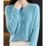 Zuivere - Damen-Strickjacke mit O-Ausschnitt aus Merinowolle – Hellblau