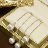 Diamant-Quasten-Perlen-Ohrringe – Goldene