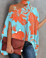 Damen Elegantes Bedrucktes Oberteil | Festliche Oberteile Damen – Blau-orange