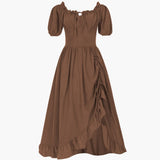 Oktoberfest Dirndl Kleid 2025 mit Rüschen für Damen – Kaffee