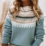 Norweger Grobstrickpullover Damen | Rundhals Langarm Strick – Blau