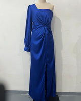 Helena - Elegantes One-Shoulder-Kleid mit Schlitz für Damen – Blau
