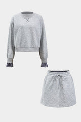 Elsa | Zweiteiliges Sweat-Set mit karierten Details – Grau