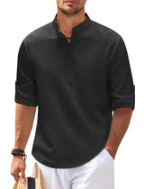 Michael - Legeres Sommerhemd ohne Kragen - Sommer-Chic – Schwarz