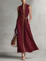 Rysella - Raffiniertes Wickel-Maxikleid aus Leinenmix – Burgunder