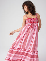 Maxikleid mit Ethno-Muster, Trägern und Schlitz für Damen – Rot