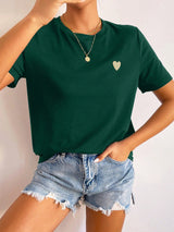 Basic Damen T-Shirt mit Herz-Detail – Minimalistisch, Casual & Kombinationsstark – Dunkelgrün