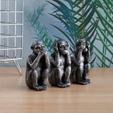 WiseChimp – 3-Teiliger Satz Dekorativer Affenskulpturen Aus Kunstharz – Silber