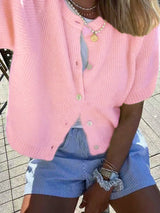 Strick-Cardigan mit kurzen Ärmeln – Lässig, Leicht & Ideal für den Sommer – Rosa