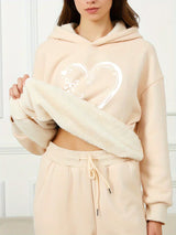 Heart Stilvolle Pullover Hoodie – Aprikose