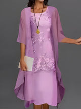 Ridley - Elegantes zweiteiliges Kleid aus Chiffon und Spitze – Violett