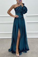 Aurélie – Satin-Halter-Maxikleid mit offenem Rücken – Blau