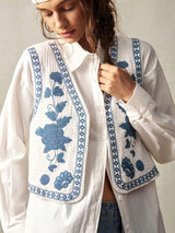 Belen | Bestickte Boho-Weste – Blau/Weiß