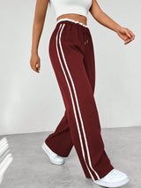 Damen Weite Beine Verstellbare Stoffhose – Rot